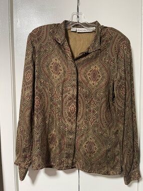Vintage 80s JH Collectibles Paisley Shirt in Olive and Burgundy